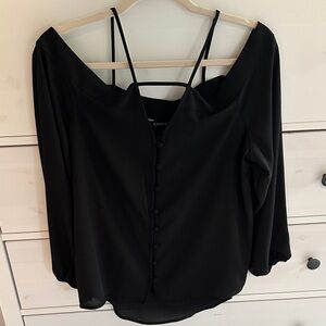 Express Black Button-Down Off-Shoulder Blouse Sz M